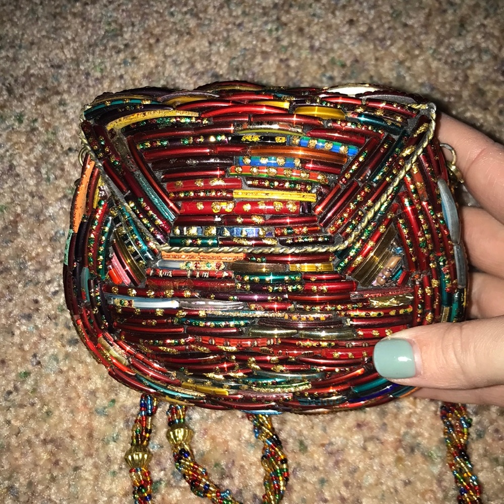 Beautiful beaded mini clutch with long strap